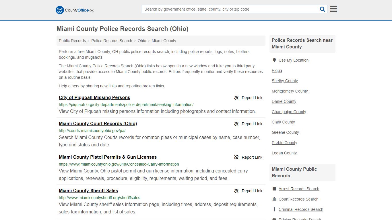 Miami County Police Records Search (Ohio) - County Office